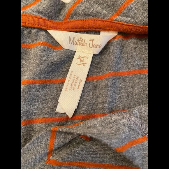 Matilda Jane Windsong Gray and Orange Stripe Tunic Top Sz M - Picture 4 of 8